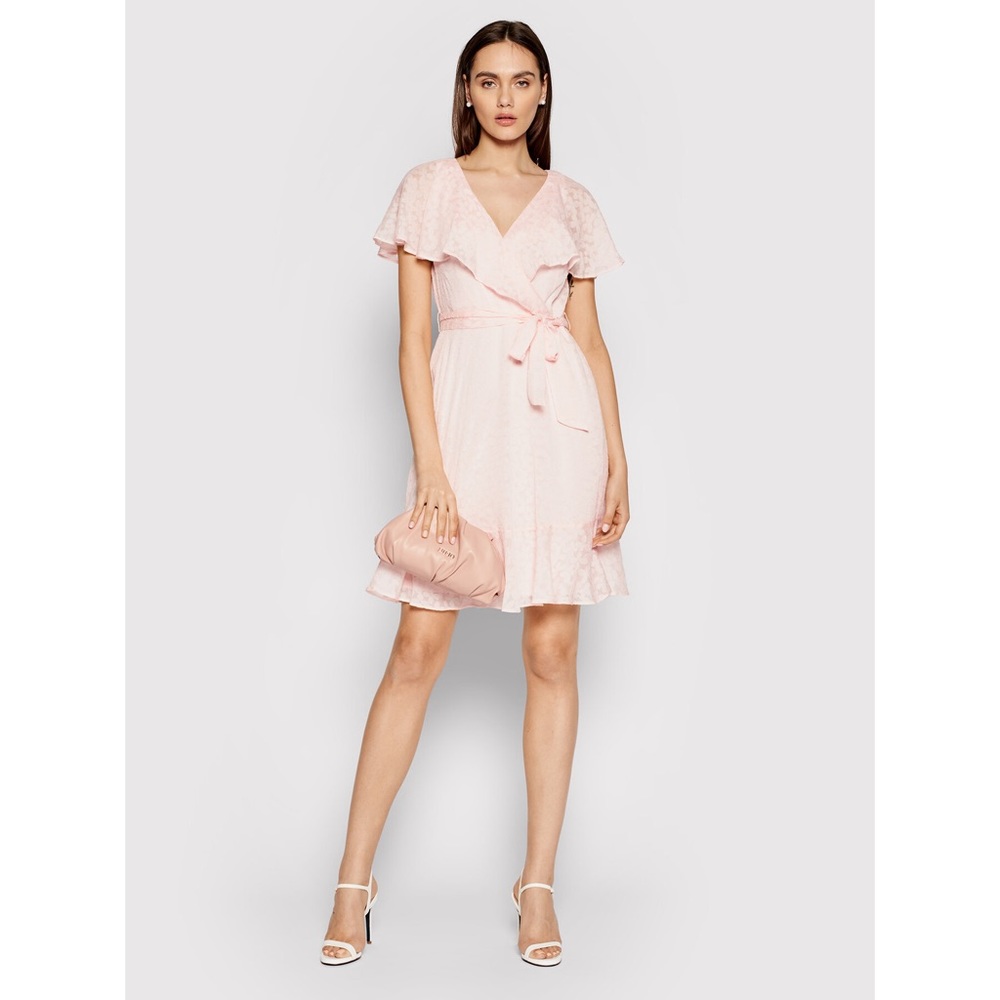 DKNY Chiffon Burnout Faux Wrap Flutter Sleeve Dress
